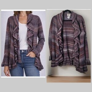 Muche Muchette Ruffled Open Front Cardigan Sweater One Size Boho Cozy Knit